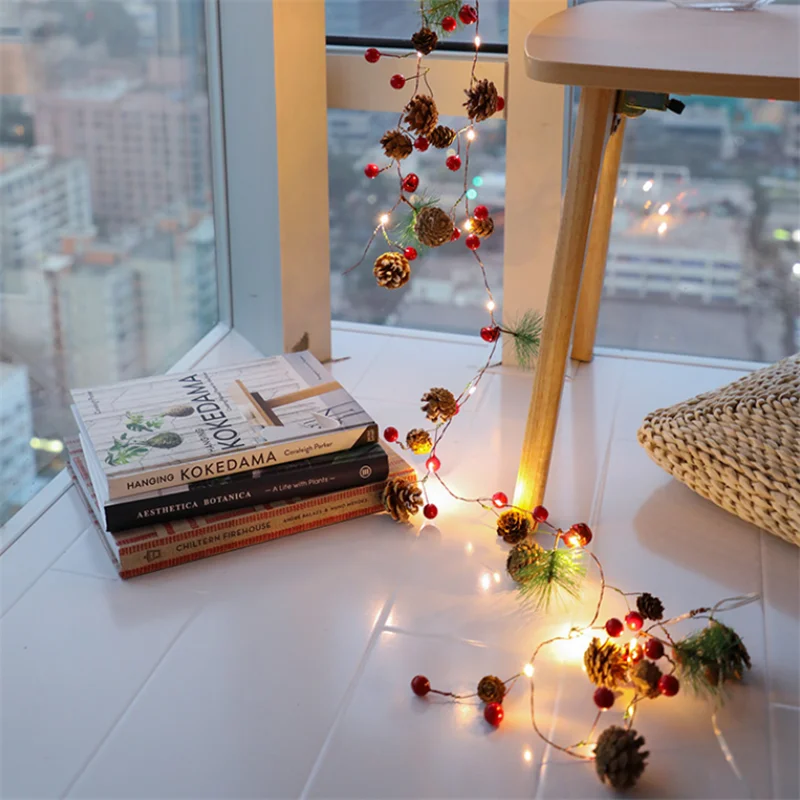 

New Year Decor 2m 20-LED Pine Cone Star LED String Lights Christmas Decoration for Home Christmas Ornaments Enfeites De Natal. Q