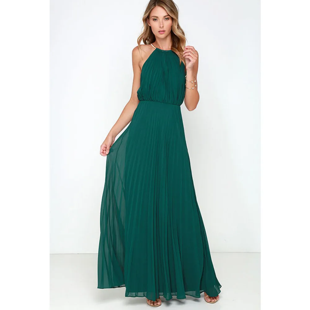 Pleated Chiffon Maxi Dress
