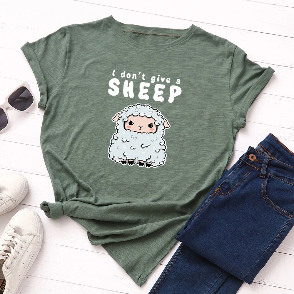 SINGRAIN, S-5XL размера плюс, футболка, милая, с принтом овечки, футболка, хлопок, с надписью, женские топы, свободные, повседневные, с рисунком животных, футболка