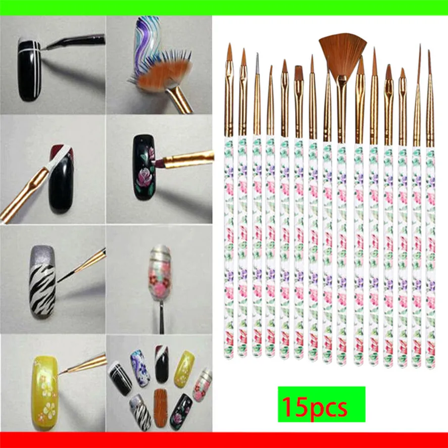 New DIY Nail Brushes for Designs 15PC Professional Nail Art Painting