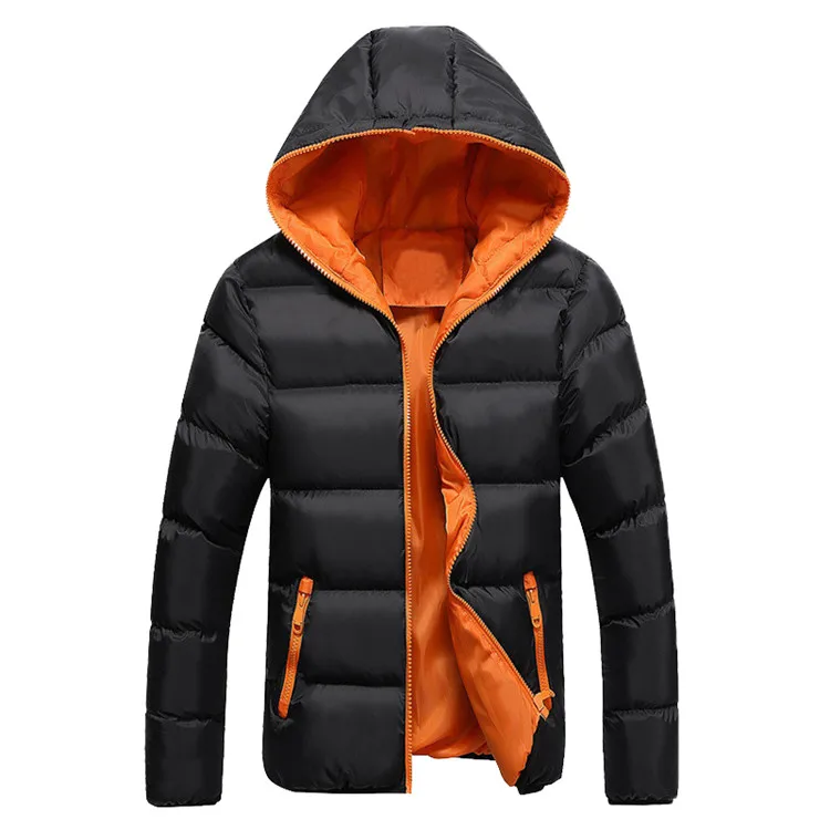 Мужские зимние повседневные новые с капюшоном толстые стеганые куртки на молнии тонкие мужские и женские пальто Мужская парка верхняя одежда теплое пальто - Цвет: Black Orange