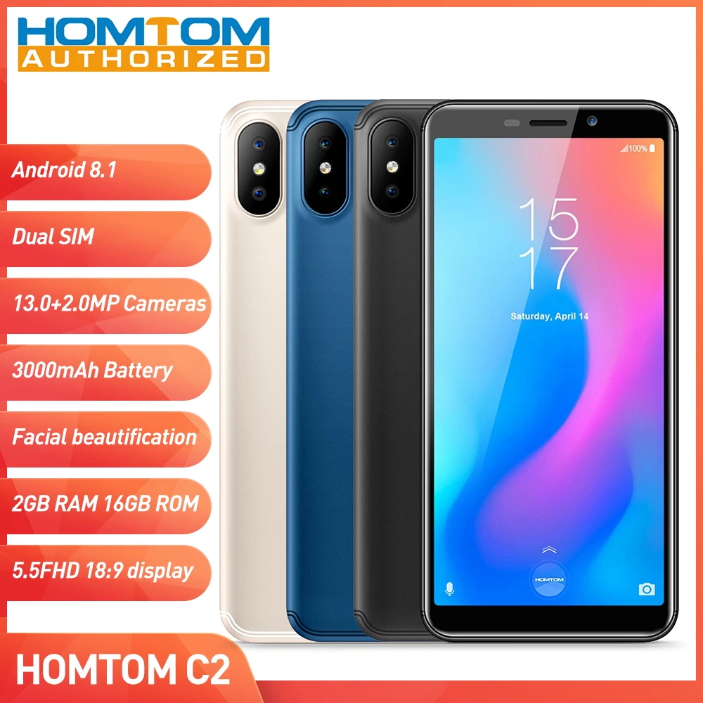 HOMTOM C2 4G смартфон 5,5 "Android 8,1 MTK6739 4 ядра 2 Гб Оперативная память 16 Гб Встроенная память отпечатков пальцев лицо Красота тройной камеры