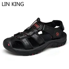 LIN KING/мужские сандалии наивысшего качества; большие размеры; летняя пляжная обувь из натуральной кожи; Нескользящая дышащая обувь