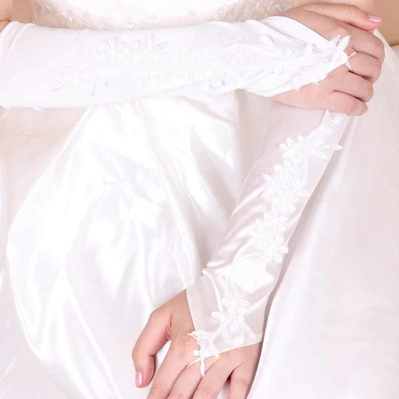U-SWEAR Новое поступление белые женские Дешевые Свадебные перчатки Цветочная вышивка без пальцев Свадебные перчатки Свадебные аксессуары