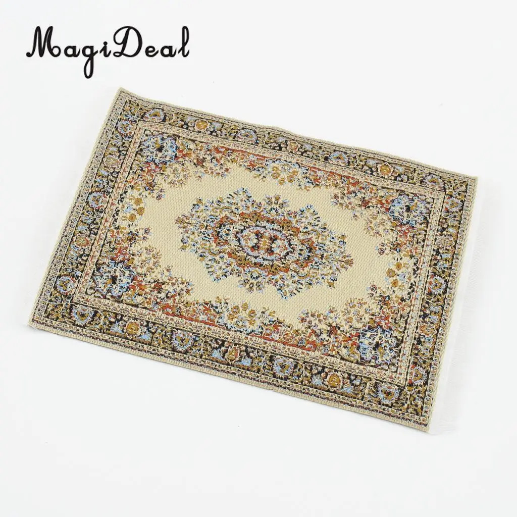 MagiDeal Beige 1/12 Scale Woven Rug Floor Carpet Dolls House Miniatures Furniture Toys for Dollhouse Floor Silk Coverings Gifts