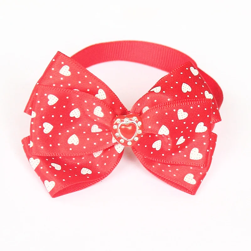

60Pcs Armi store Handmade Love Pattern Stamp Red Ribbon Dog Tie Bows Ties For Dogs 31051 Pet Collar Accessories Wholesale