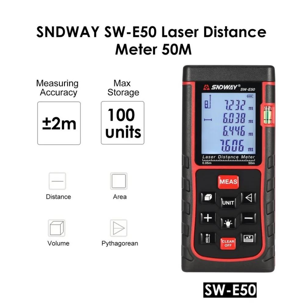 

SW-E50 50M Handheld Laser Distance Meter Range Finder Trena Laser Rangefinder Laser Tape Measure Distance Tool