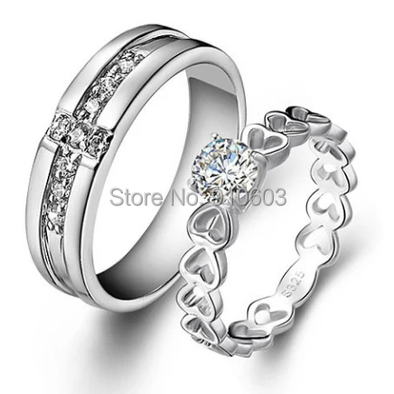 creative couples rings 925 sterling silver white gold plated wedding rings center 1 carat simulated diamond - Creative Wedding Rings creative couples rings 925 sterling silver white gold plated wedding rings center 1 carat simulated diamond - Creative Wedding Rings