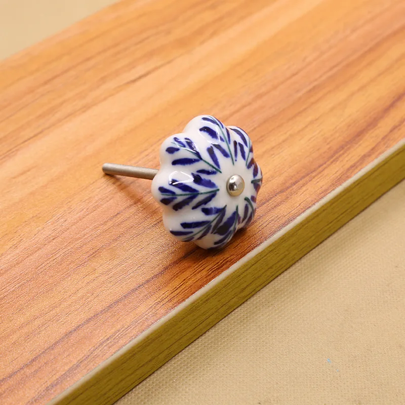 Американская Керамическая ручная роспись синяя и белая фарфоровая ручка Ретро изображение художественный ящик шкаф двери шкаф обувная дверная ручка
