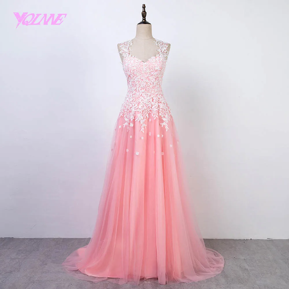 YQLNNE розовое длинное платье для выпускного вечера тонкие кружевные фатиновые вечерние платья