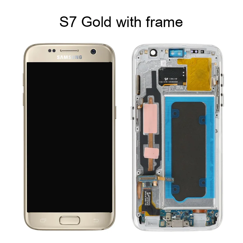 5," с ЖК-экраном для SAMSUNG Galaxy S7 G930 G930F, кодирующий преобразователь сенсорного экрана в сборе - Цвет: Gold with frame