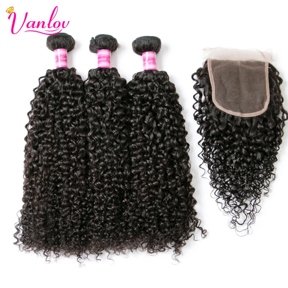 Vanlov Hair 4 3 Bundles With Closure Brazilian Hair Kinky Curly