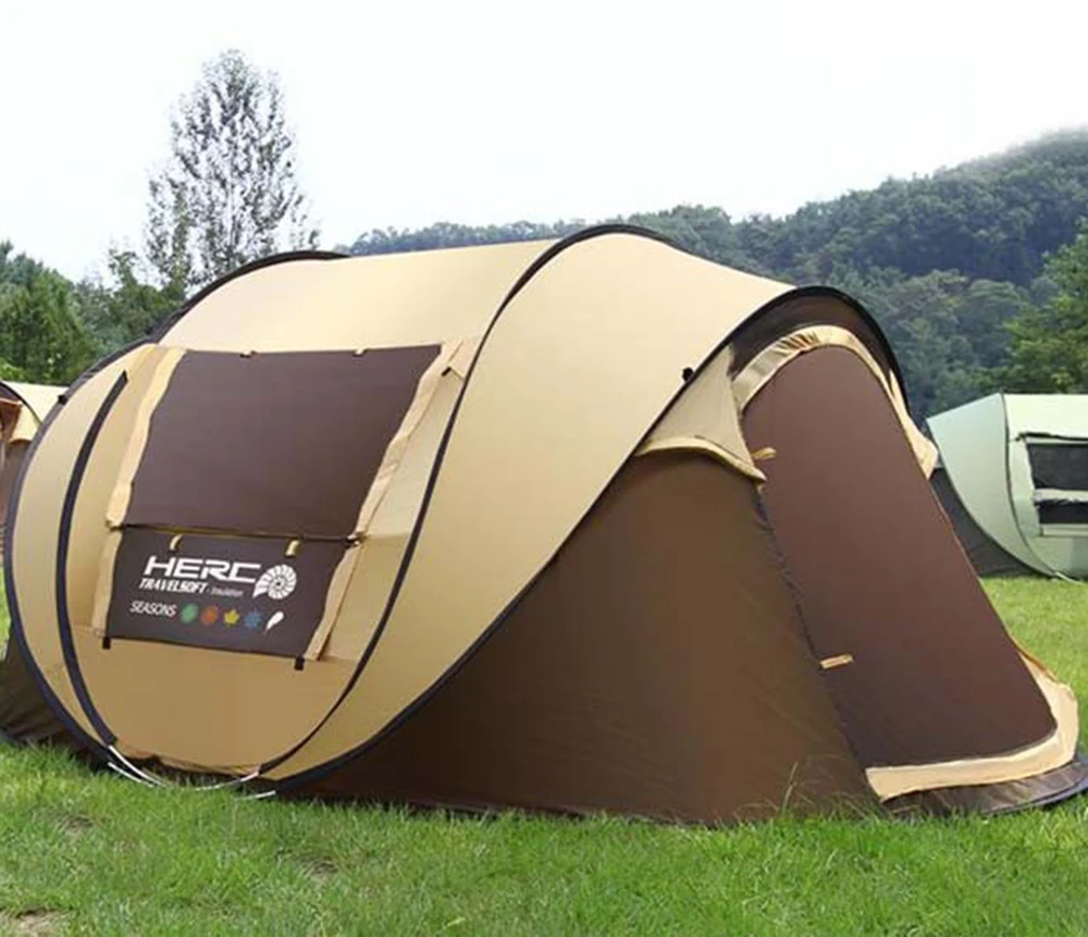 Camping Tent Portable Tent Fully Automatic Waterproof Ultralarge Tent for 4-5 Person Pop Up Self-Driving Tour Beach Party