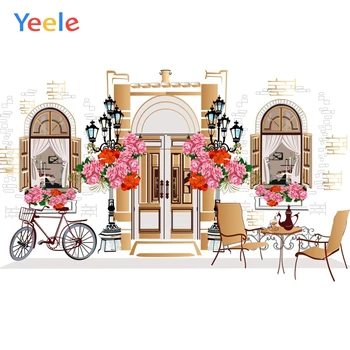 

Yeele Store Flowers Bike Window Table Chairs Leisure Photography Backgrounds Customized Photographic Backdrops for Photo Studio