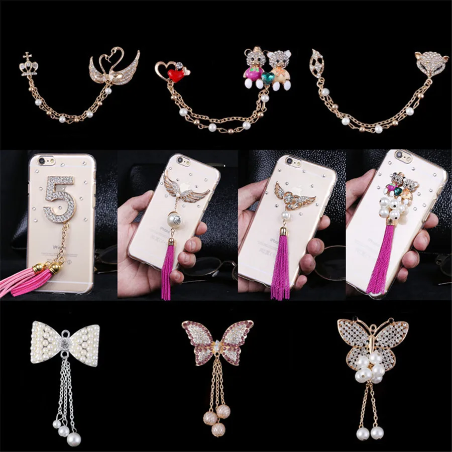 

Creative DIY Mobile Shell Accessories Bear Swan Tassel Wings Fan Ball Phone Shell Pearl Alloy Stick Drill Diy Jewelry Marking