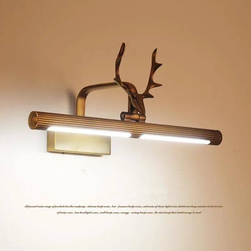 

American Loft Art Deer Led Bathroom Mirror Lamp Waterproof Retro Bronze Hotel Bedside Cafe Led Wall Light Fixtures Free Shipping