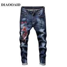 Мужские брюки с вышивкой, Новое поступление, Модные узкие джинсы с вышивкой, классические потертые облегающие мужские черные джинсовые брюки