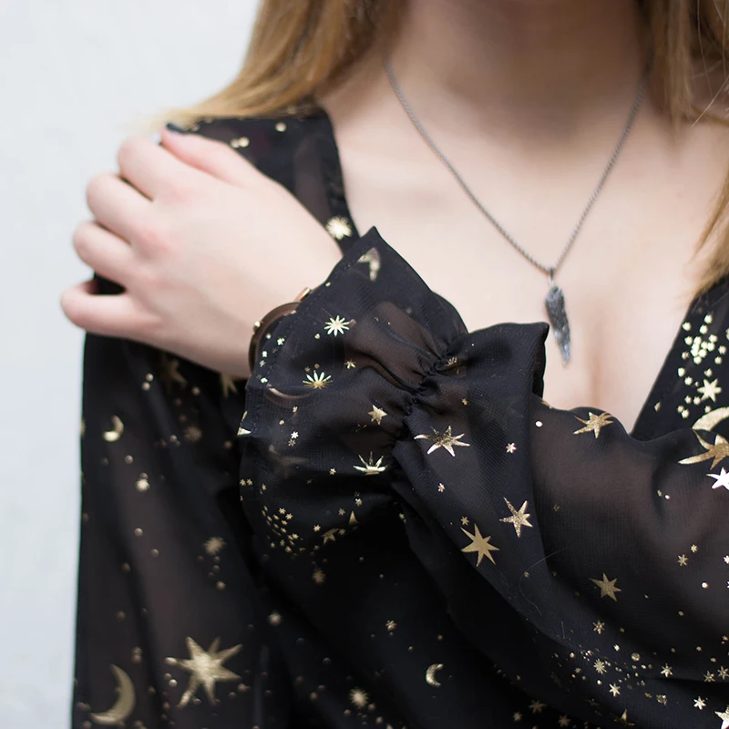 HDY Haoduoyi Space Star Moon V-Neck Print Dress Black Long butterfly Sleeve Party Dresses Loose vestidos Spring Summer New HDY Haoduoyi Space Star Moon V-Neck Print Dress Black Long butterfly Sleeve Party Dresses Loose vestidos Spring Summer New