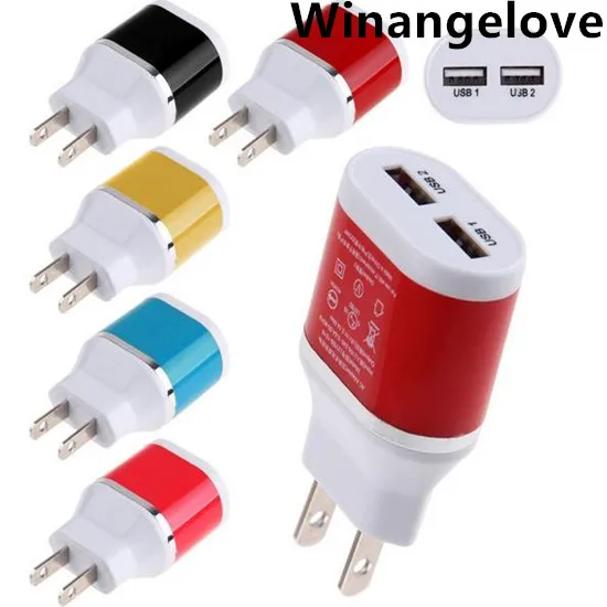 Winangelove 50 шт. металл Dual USB стены США Plug 2.1a AC Адаптеры питания стены Зарядное устройство пробка 2 порт для Samsung S7 S6 для iphone7 6 5