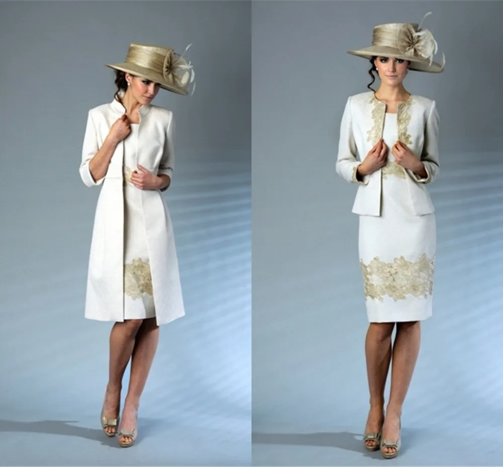 

Short Knee Length Mother Of The Bride Dresses Gold Appliques Elegant Pant Suits New Arrival 2018 Vestidos De Novia