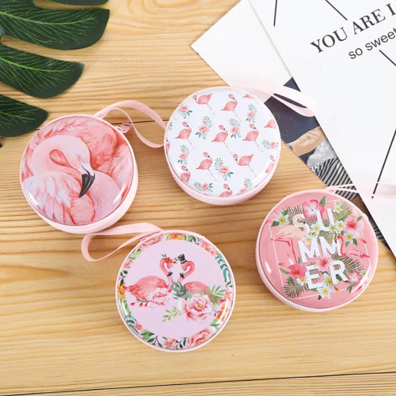 

Mini Zipper Hard Headphone Earbuds box Round Shape Bag Cartoon Animal Hard Boxes Tinplate Memory Card Organizer Coin Box