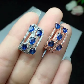 

shilovem 925 silver sterling natural Natural sapphire Ring fine Jewelry wedding bands trendy anniversary new 3*4 cj030405agl
