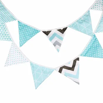 

12pcs 3.2m Elegant Blue Color Cotton Fabric Bunting Pennant Triangle Flag Garland Birthday/Baby Show Party DIY Home Decoration