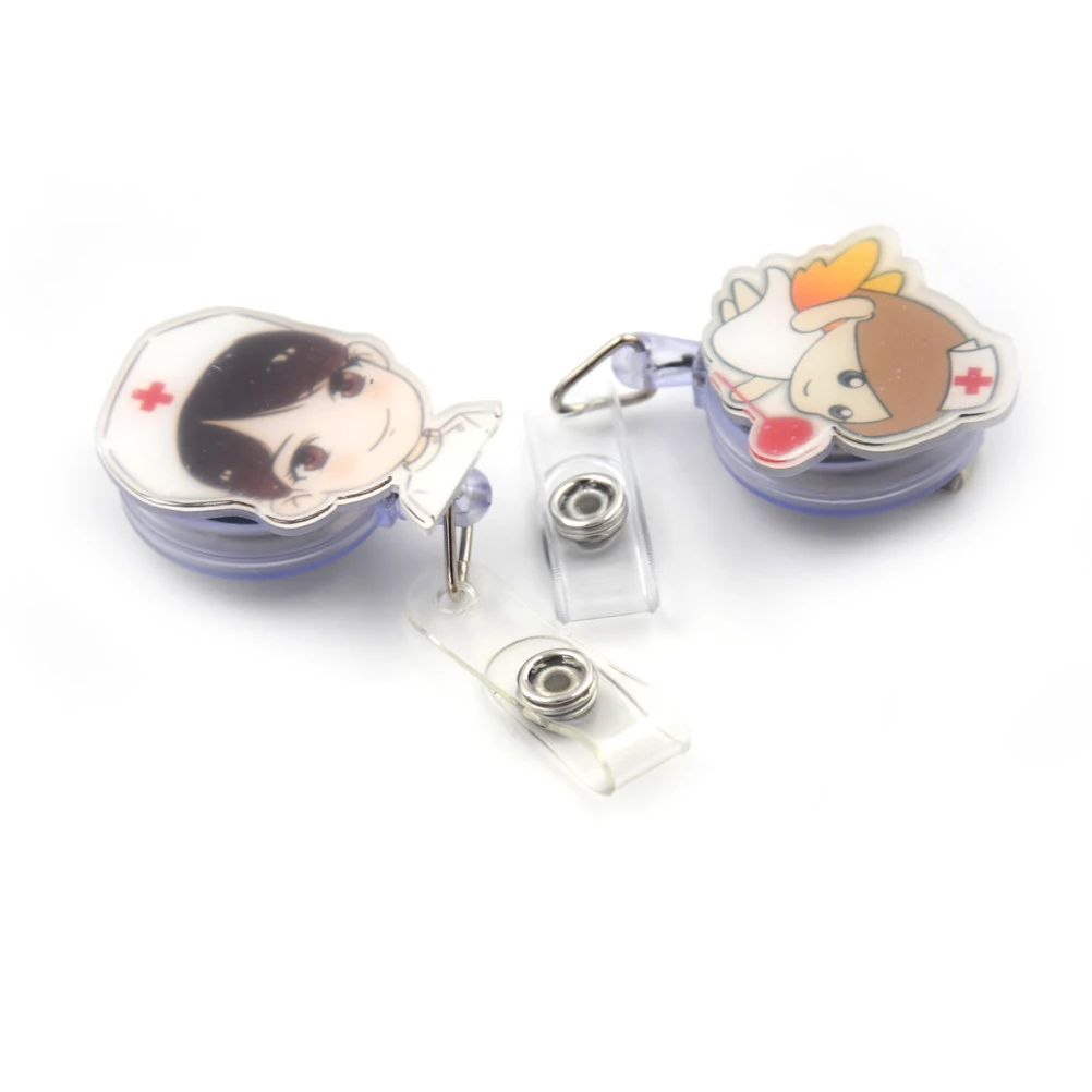 1 pcs Unisex Cute Cartoon Mini Retractable Badge Reel Nurse Lanyards ID Name Card Badge Holder Clip Student Nurse Badge Holder