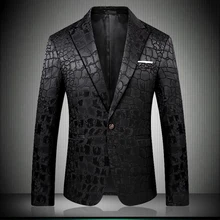 Black Blazer Men Crocodile Pattern Wedding Suit Jacket Slim Fit Stylish Costumes Stage Wear For Singer Mens Blazers Designs 9006 new black men s blazers suit long sleeve gold appliques stage singer performance costume include jacket vest tie