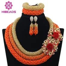 Новое поступление модные золотые оранжевые ювелирные изделия со стразами Свадебные нигерийские Свадебные африканские бусы Набор Ювелирных изделий AMJ765