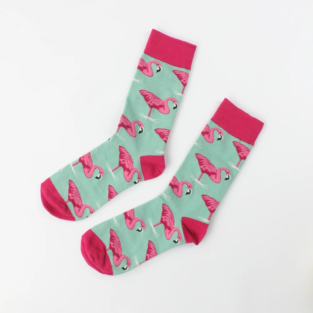 Модные женские и мужские хлопковые носки с принтом Happy Flamingos разноцветные мягкие