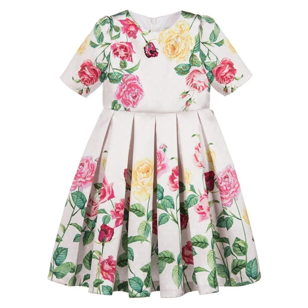 Flower Print Teen Girl Dresses 2019 New Casual Princess Pleated Dress Summer Children Clothing Beautiful Kids Dresses For Girls (3)