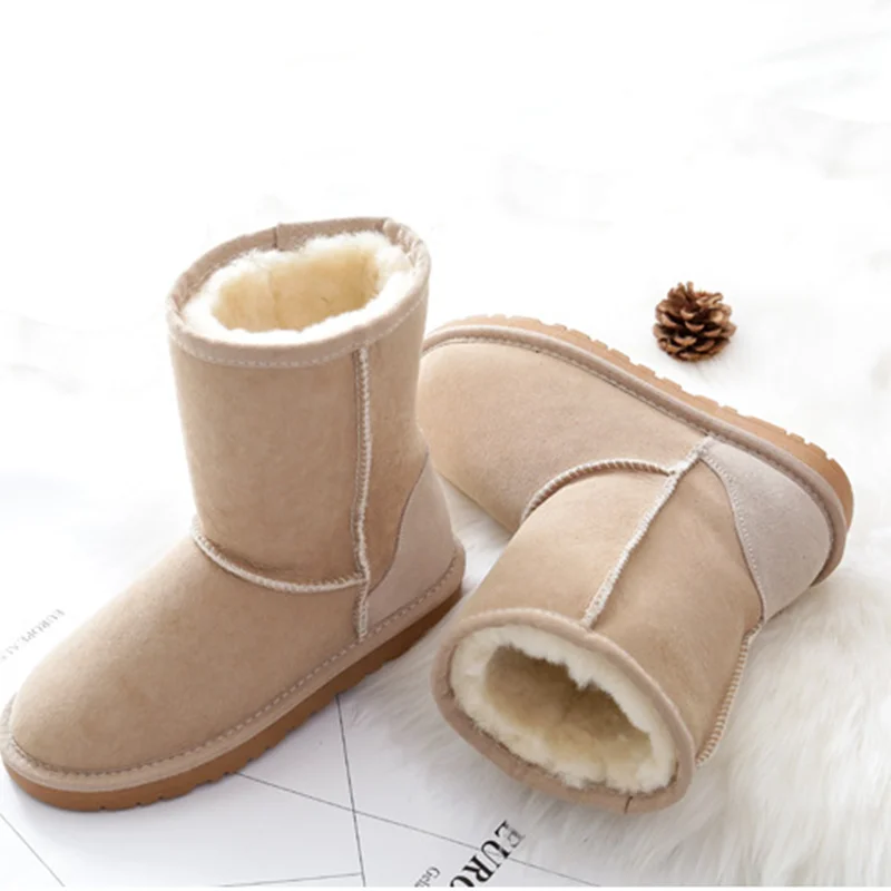 2018 botas de piel de oveja auténtica Natural abrigadas antideslizantes para  mujer botas de media pantorrilla botas de nieve esquimales zapatos de  invierno de gamuza peludos planos marrón gris|Botas de nieve| -