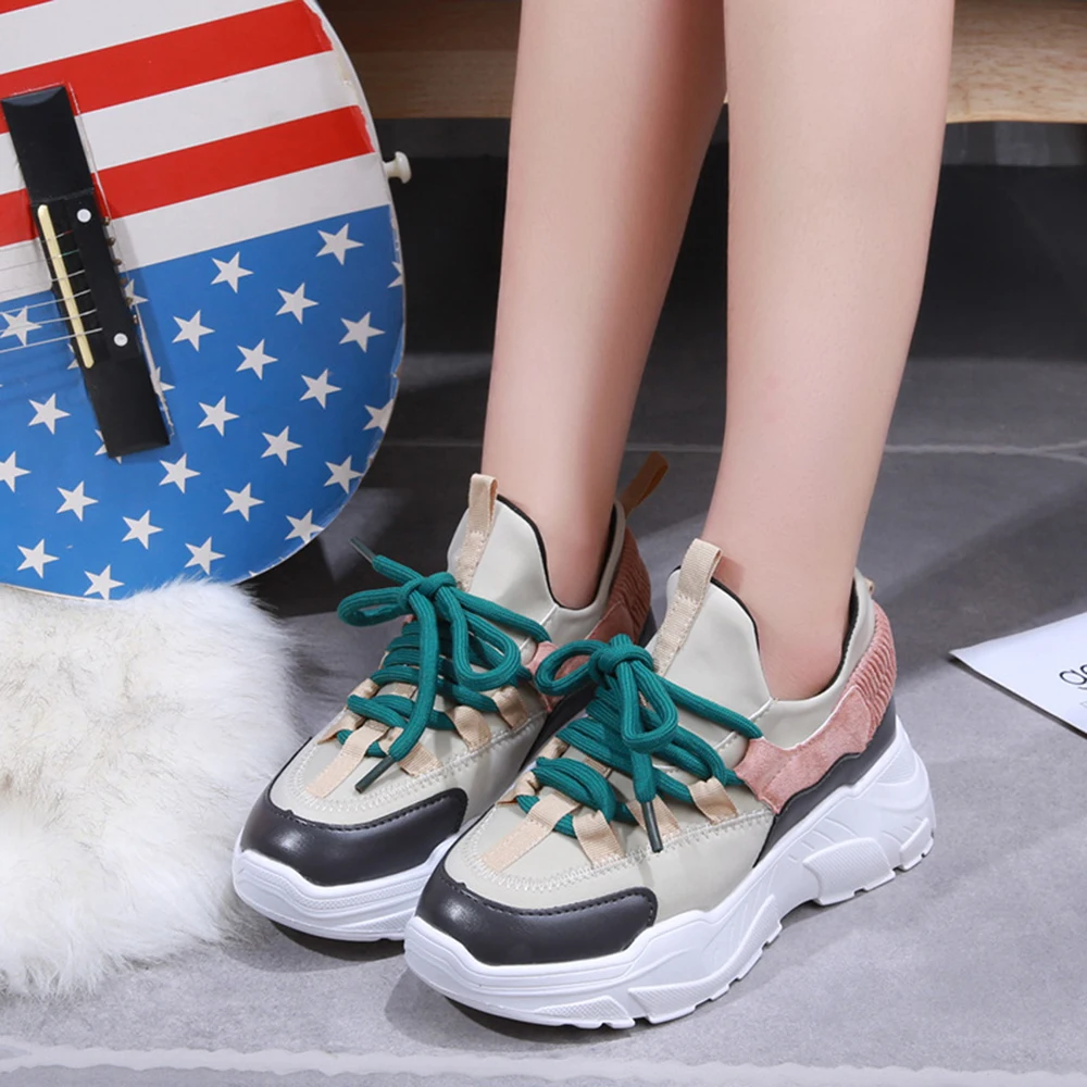 

2019 New Autumn Winter Platform Sneakers Women Height Increasing 7cm Chunky Shoes Woman Plus Size 35-40 Ladies Wedge Shoes