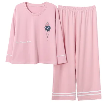 

Autumn Women Cotton Pajama Sets Solid Pyjamas Sexy Sleepwear Two Piece Set Female Homewear Cotton Pyjamas Loungewear 4XL