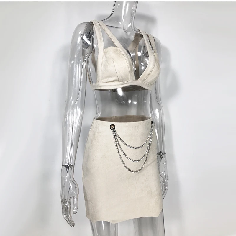 Женское зимнее сексуальное Бандажное платье NewAsia из замши с глубоким v-образным вырезом, комплект из двух предметов, мини-платье для ночного клуба, открытые вечерние платья, комплект из 2 предметов