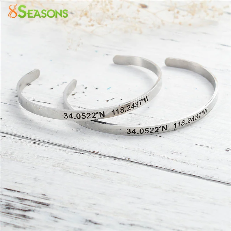 8SEASONS Stainless Steel Coordinates Open Cuff Bangles Bracelets Silver