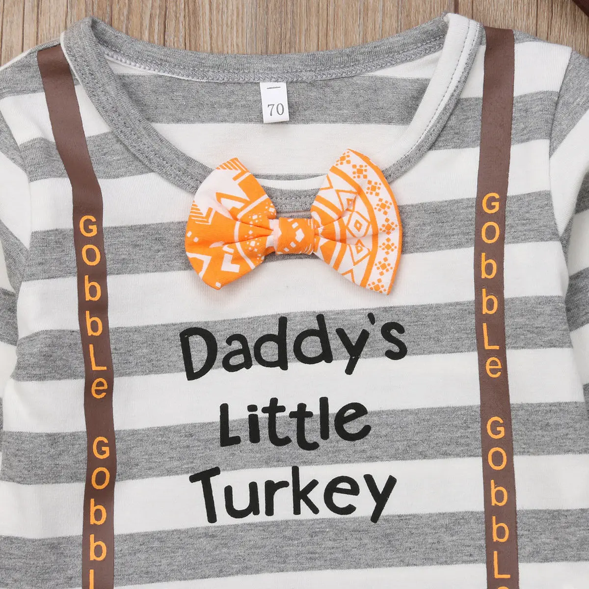 Daddy's Little Turkey/Одежда для новорожденных мальчиков полосатый бант на боди, носки с шапочкой комплект из 3 предметов праздничный костюм на День Благодарения