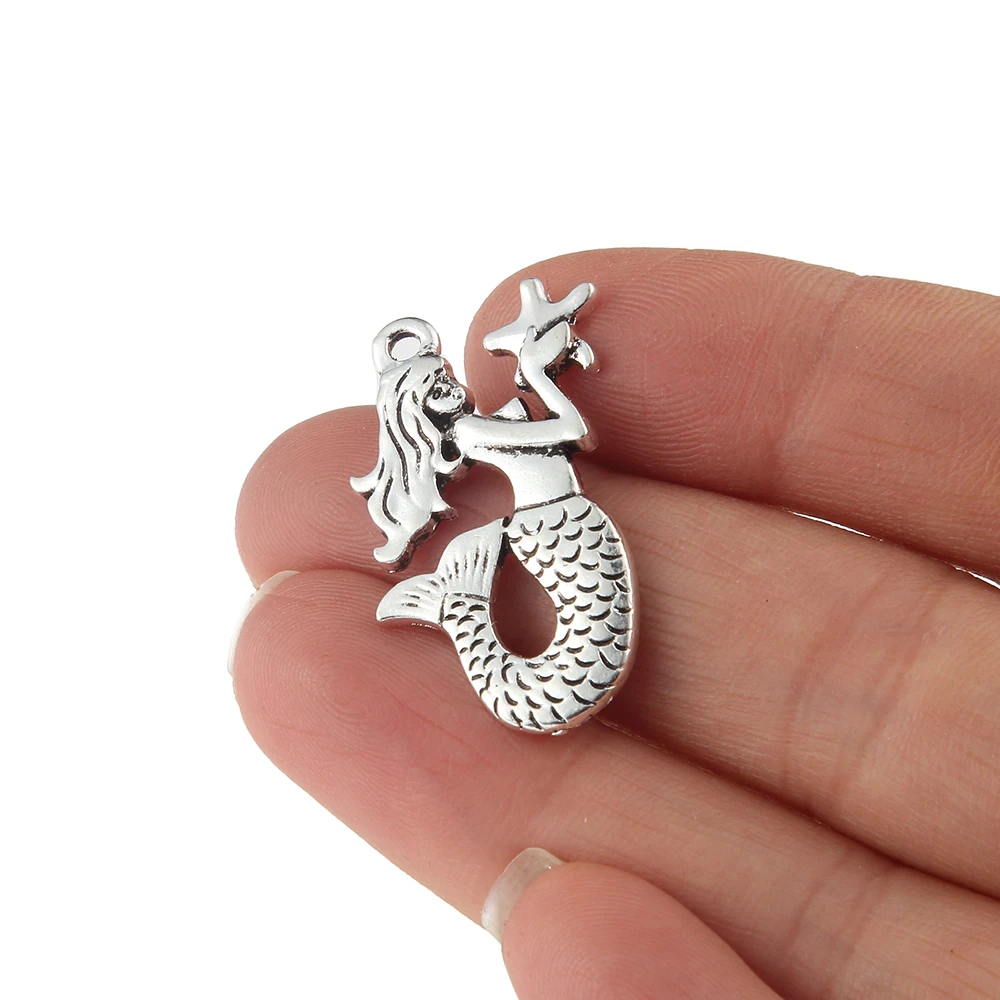 

10pcs/lot 31*23mm Women Antique Silver Creative Alloy Mermaid Necklace Pendant Newest Diy Sea Ocean Charm Jewelry Findings Gift