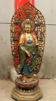 

wholesale factory 40" Chinese Bronze Painting Buddhism Temple Kwan-Yin Quan Yin Bodhisattva Statue 25% off