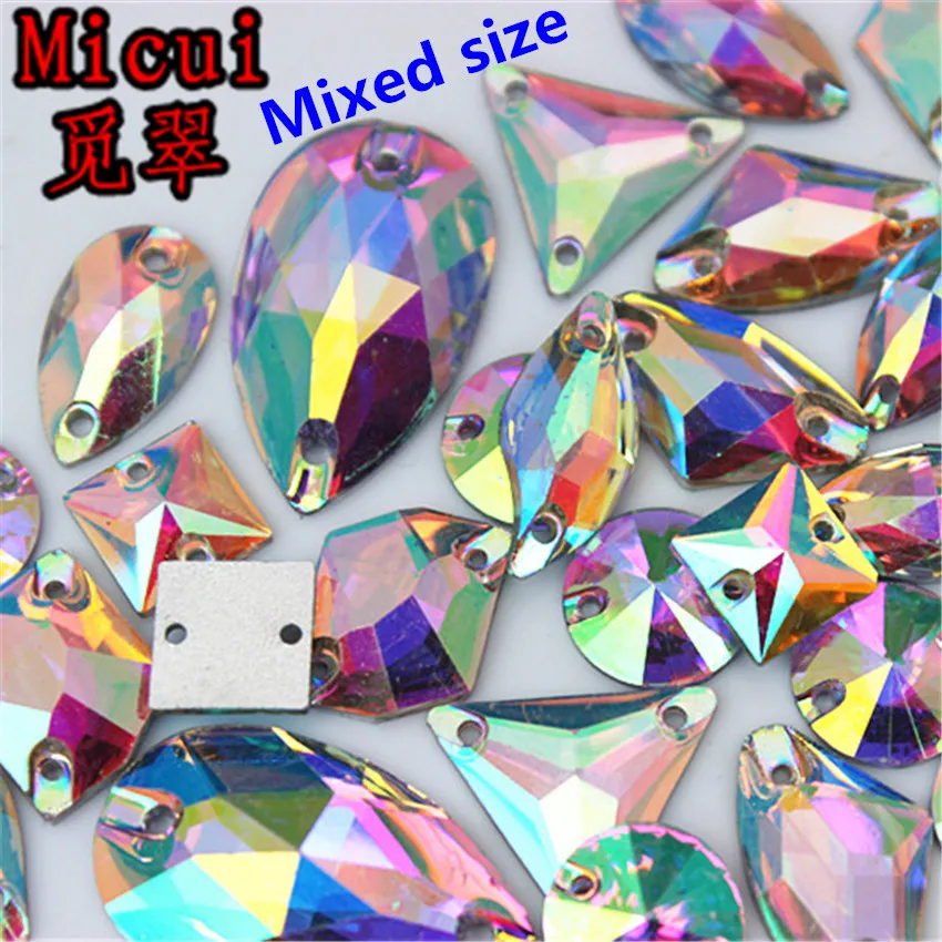 

Micui Multi shape Sewing Crystal AB Rhinestone Resin Crystal Strass Applique Flatback Sew On Stones for Wedding dresses MC668