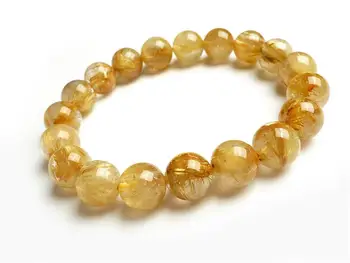 

11mm Natural Brazil Gold Rutilated Quartz Crystal Titanium Woman Man Fashion Round Beads Bracelet Jewelry Bangle AAAA