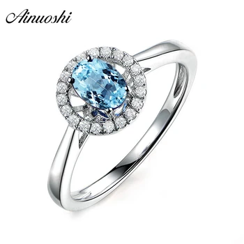 

AINUOSHI 1.5 Carat Oval Cut Natural Topaz Halo Ring Pure 925 Silver Sky Blue Natural Topaz Ring Trendy Engagement Wedding Ring