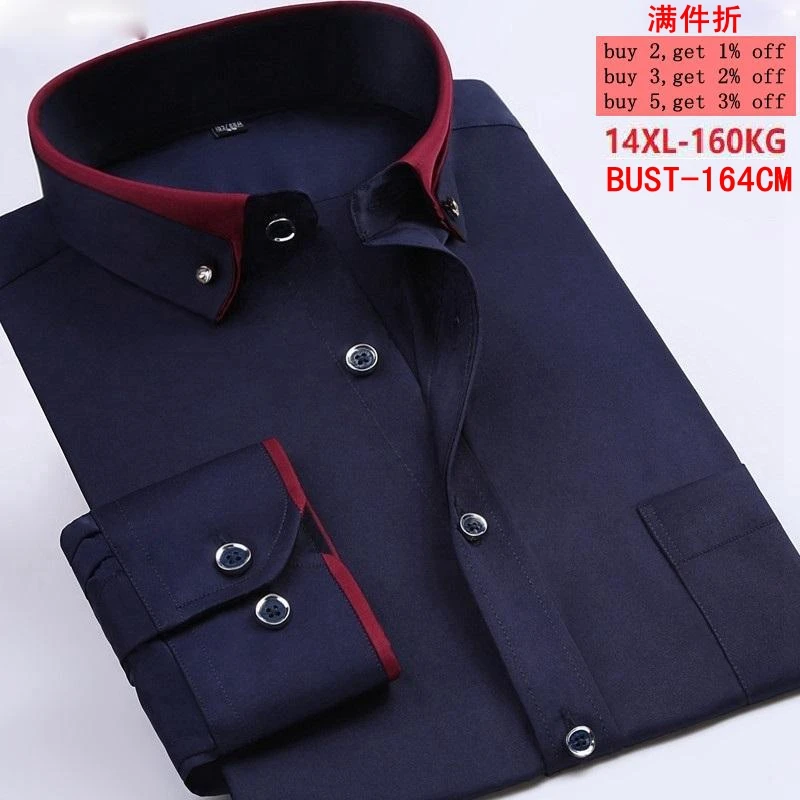 

Men's Wedding Shirt Formal Long Sleeve Large Size 7XL 8XL Dress Shirt Pink Formal Navy Blue 12XL 13XL 14XL Shirt Purple Loose