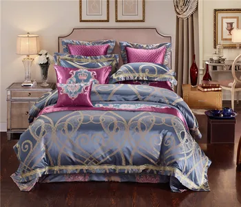 

Pink BlueLuxury Stain Jacquard Duvet Cover Cotton Bed spread Bed sheet set Noble Bedding Set King/Queen Size Embroidered Bed set