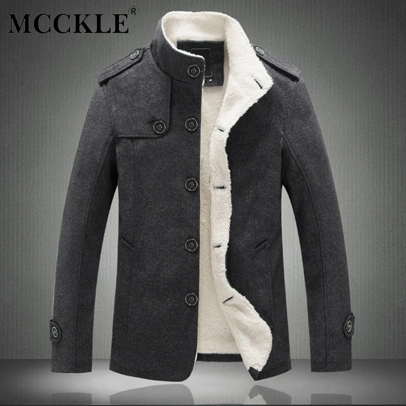 

MCCKLE Men Stand Collar Jacket 2018 Autumn Winter Warm Thicken Fur Buttons Jackets Male Pockets Casual Outwear Coats