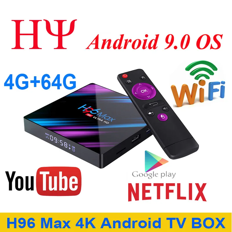 

H96 MAX 9.0 Android TV Box RK3318 4GB RAM 64GB 32GB H.265 Media player 4K Google Voice Assistant Netflix Youtube H96MAX 2GB16GB