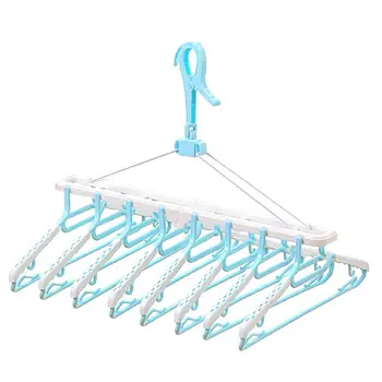 

Folding Clothes Hanger Multifunction Foldable Hangers Hook Anti-skid Drying Racks Home Storage Racks (Blue, Random Pattern)