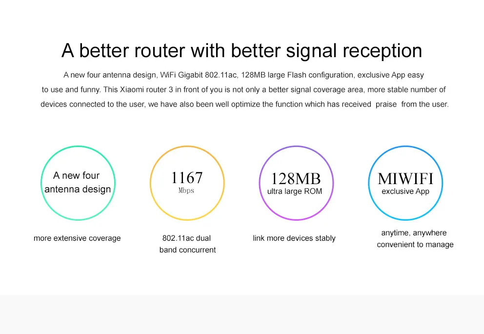 Original Xiaomi Mi WIFI Router 3 CPU MT7620A 2.4G5G WiFi Roteador Dual band 4 antenna APP Control 1167Mbps ok (2)