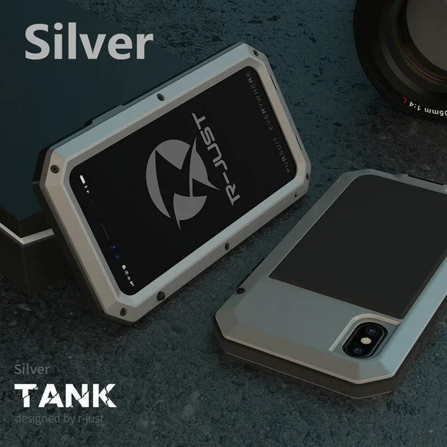 Сверхпрочная защита Doom Броня металлический алюминиевый чехол для телефона для iPhone 6 6S 7 8 Plus X 4 4S 5S SE 5C противоударный пылезащитный чехол - Цвет: Silver Phone case